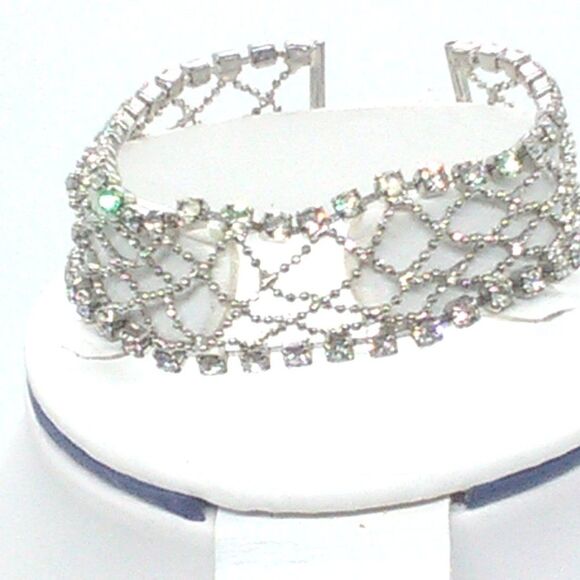 VTG Silver-tone Crystal Rhinestone Metal Mesh 7" Bracelet Lobster Clasp - Picture 9 of 16